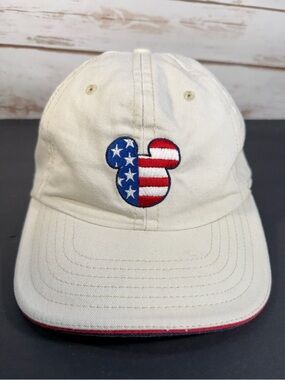 Walt Disney World Baseball Cap Beige American Flag Mickey Unisex Adjustable WDW5